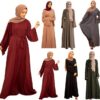 Resnan Arabian Islamic Dubai Robe Belted Eid Long Dress, Women Chiffon Muslim Dress Middle East Prayer Flowy Maxi Cardigan 04 Resnan Arabian Islamic Dubai Robe Belted Eid Long Dress