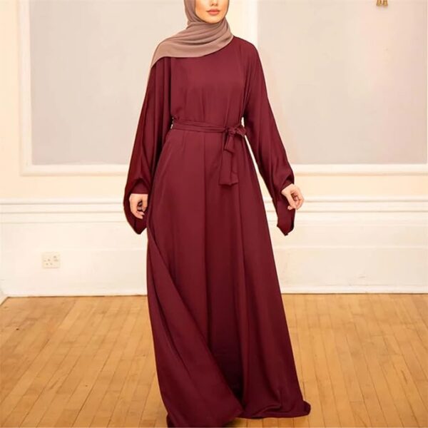 Resnan Arabian Islamic Dubai Robe Belted Eid Long Dress, Women Chiffon Muslim Dress Middle East Prayer Flowy Maxi Cardigan 06 Resnan Arabian Islamic Dubai Robe Belted Eid Long Dress